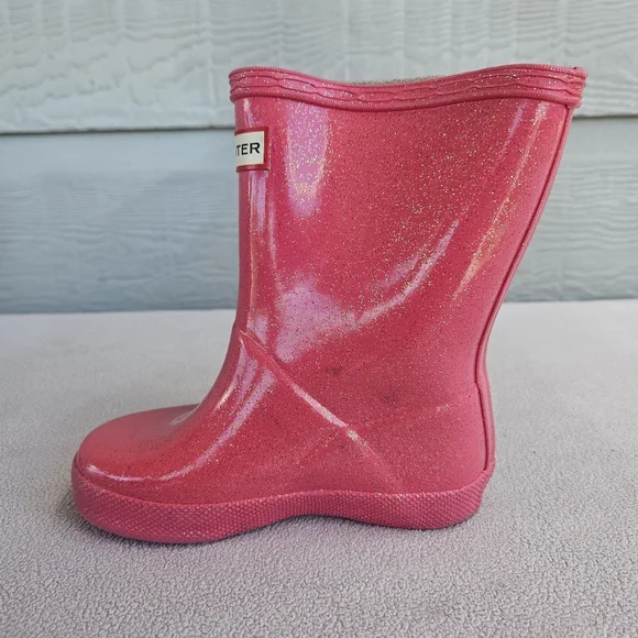 Hunter Original Classic Rain Boots Toddler Girl SZ 7 US Pink Glitter Sparkle - Picture 3 of 12